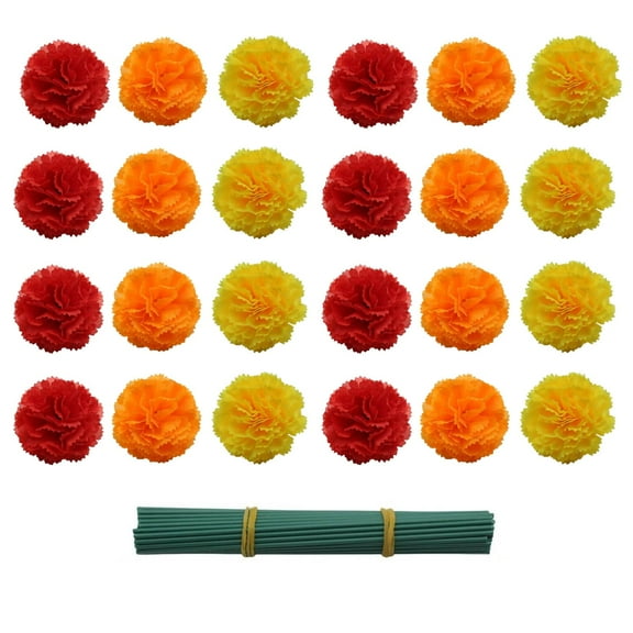 ZJNGJC Marigold Artificial Flowers, 100pcs, Silk, Orange, Yellow, Red, Day of the Dead, Diwali, Dia de los Muertos, 6in Diameter Yellow