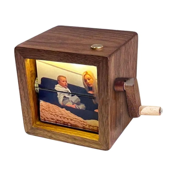 ZJNGJC Photo Flipbook Frame Animation, Personalized Machine Mechanical Hand-cranked Flipbook Box with Light, Songs,Text,Hand Crank Photo Box Khaki