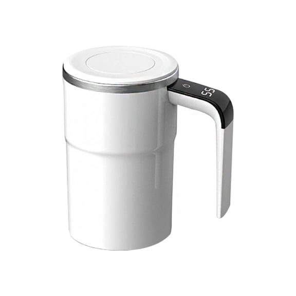 ZJNGJC Self-Stirring Magnetic Coffee Mug - Smart Cup with Temperature Display, Automatic Magnetic Stirring for Coffee Tea, Convenient Self-Stir Mug for Home Office, White