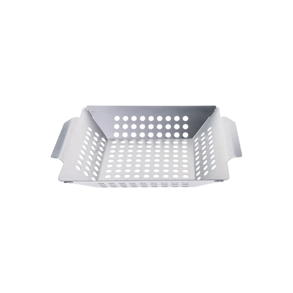 ZJNGJC Stainless Steel Grill Basket, Heavy Duty Perforated BBQ Grilling Tray for Vegetables Meat Seafood, Outdoor Camping Charcoal Gas Grill & Oven Safe Grilling Accessories, 9.65 7.99in