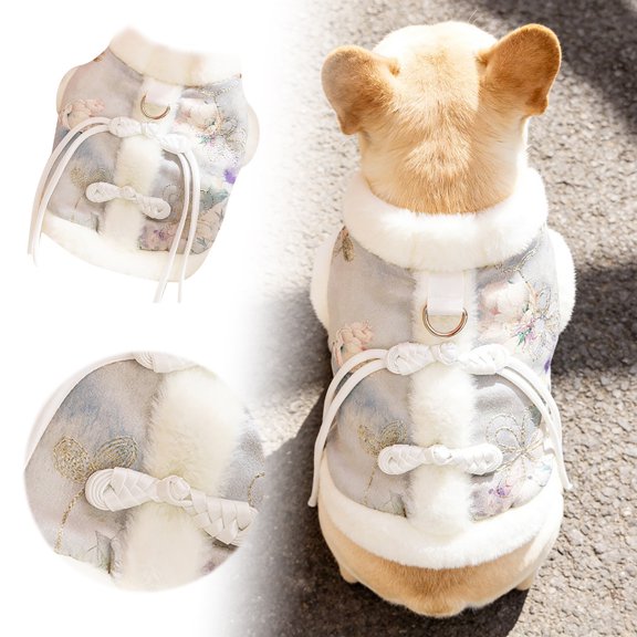 ZJNGJC ang Suit Dog Costume, Chinese Pet Clothing Winter Warm Fu Character Dog Cheongsam Clothes for Small Dogs Puppy Cats Light blue 32cm x 20cm