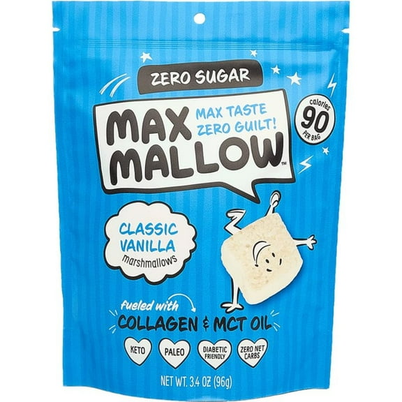 ZJQF Max Mallow Classic Vanilla - Guilt-Free & Zero Sugar Marshmallows - Low Carb, Zero Fat, Gluten-Free & Ketogenic - Marshmallow Fueled with Collagen, MCT - Pack of 3