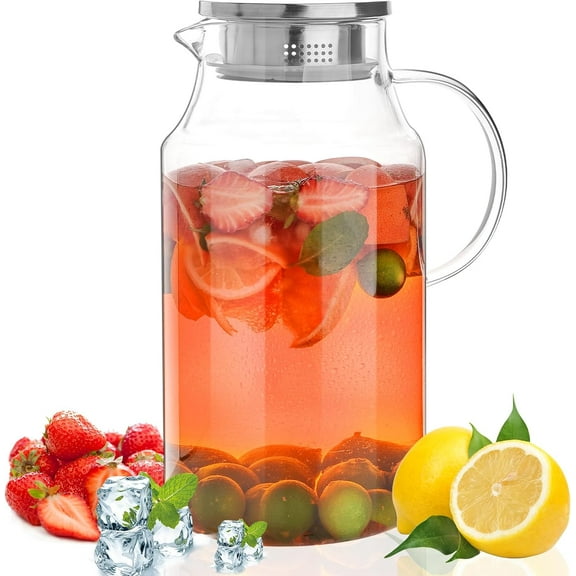 ZJQYDS 128oz Glass Pitcher with Lid,1 Gallon Glass Water Pitcher Hot/Cold Water Jug, 3.7LJuice and Iced Tea Beverage Carafe with Lid