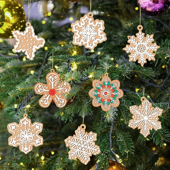 ZJQYDS 12Pcs Christmas Gingerbread Snowflake Ornaments for Tree Rustic Brown Silicone Christmas Ginger Bread Hanging Ornaments Pendants for Xmas Tree Winter Crafts Holiday Home Party Decor Indoor