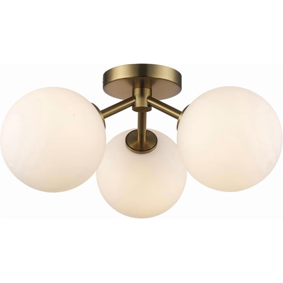 ZJQYDS 16 Inch 3-Light Ceiling Light | Antique Gold Finish with Opal Glass Shades | Uses 3 E-12 Candelabra Base Dimmable Bulbs | Modern Flush Mount Light (Gold)
