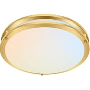 ZJQYDS 16 inch Dimmable LED Flush Mount Ceiling Light Fixture, Gold, 36W, 2200LM, 2.7/3/3.5/4K/5K Adjustbale, 120 Light Angle, CRI80, Ceiling Lamp for Bedroom, Kitchen, Office, ETL Listed