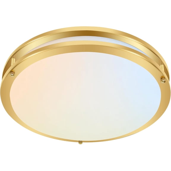 ZJQYDS 16 inch Dimmable LED Flush Mount Ceiling Light Fixture, Gold, 36W, 2200LM, 2.7/3/3.5/4K/5K Adjustbale, 120°Light Angle, CRI80, Ceiling Lamp for Bedroom, Kitchen, Office, ETL Listed
