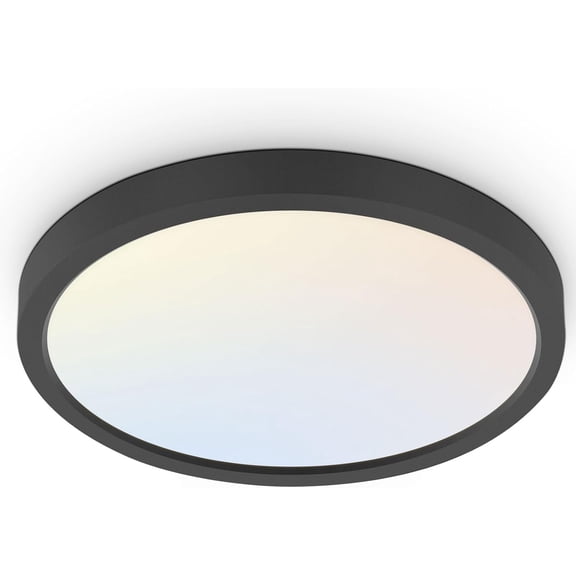 ZJQYDS 18 Inch LED Round Flat Panel Light, Black, 32W, 3200lm, 3000K/4000K/5000K CCT Selectable, 120°Beam Angle, Dimmable Edge-Lit Flush Mount Ceiling Light Fixture - ETL Listed