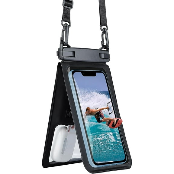 ZJQYDS 2-in-1 Waterproof Cell Phone Case, Underwater Phone Pouch & Passport Pouch with Adjustable Detachable Lanyard for Swimming, Travel, Beach, Smooth Screen Touch (Black)