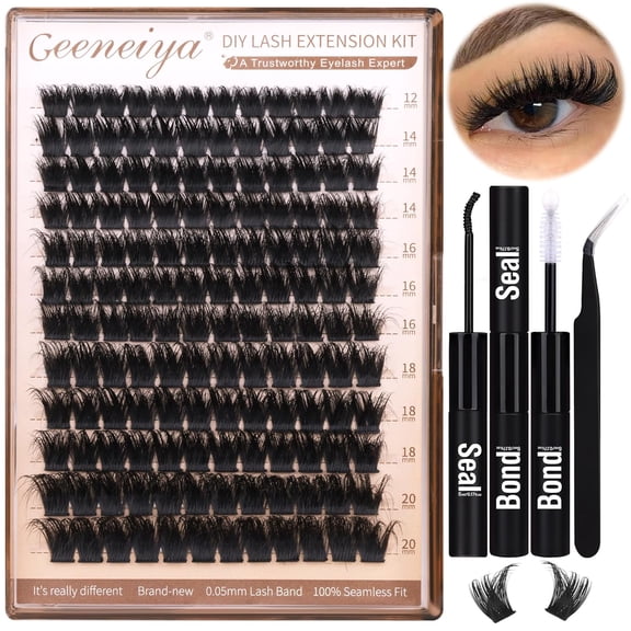 ZJQYDS 200D Lash Clusters Kit Thick Lash Extension Kit 10-20mm Wispy Cluster Eyelash Extensions Individual Eyelashes Kit with Lash Bond and Seal DIY Lashes Applicator for Beginners
