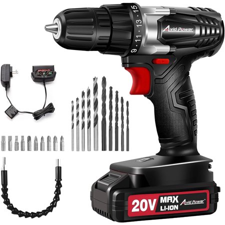 ZJQYDS 20V MAX Lithium lon Cordless Drill, Power Drill Set with 3/8-Inch Keyless Chuck, Variable Speed, 16 Position and 22pcs Bits (Black)