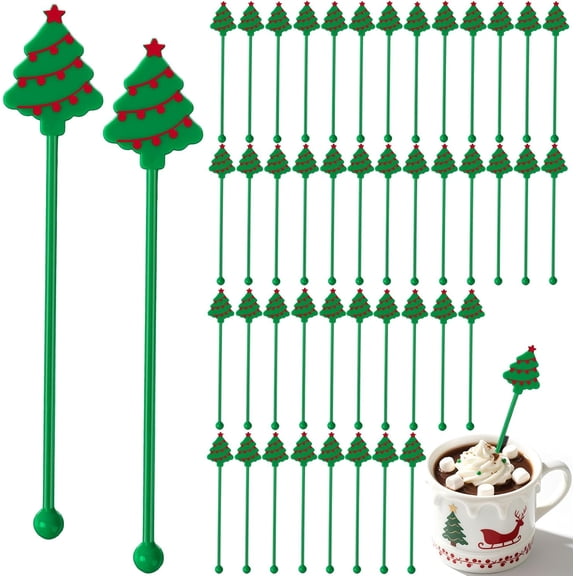 ZJQYDS 36 Pcs Christmas Drink Stirrers, Christmas Tree Cocktail Stirrers Plastic Swizzle Sticks Reusable Coffee Stirrer Stir Sticks for Xmas Holiday Party Coffee Tea Hot Cocoa Bar Supplies Decoration
