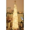 thumbnail image 1 of ZJQYDS 6 FT Pop Up Christmas Tree with 100 LED Lights & Remote, White Christmas Tinsel Tree, Collapsible Artificial Pencil Tree for Home Office Party Decor, USB Powered Timer Lights, Easy Assembly, 1 of 9