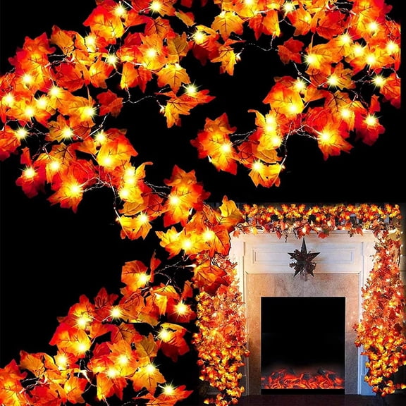 ZJQYDS 6 Pack Fall Decor Enlarged Maples Leafed Halloween Fall Decorations for Home Fall Lights Thick Leafs Garlands, Total 60Ft 120LED Battery Operated Waterproof Thanksgiving Decor Indoor Outdoor