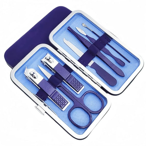 ZJQYDS 7pcs Manicure Set, Nail Clippers Kit, Stainless Steel Manicure Kit, Nail Clipping Tools Portable Travel Grooming Kit, The Best Gift with Luxurious Case (Blue)