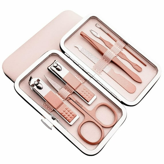 ZJQYDS 7pcs Manicure Set, Nail Clippers Kit, Stainless Steel Manicure Kit, Nail Clipping Tools Portable Travel Grooming Kit, The Best Gift with Luxurious Case(Rose Gold)