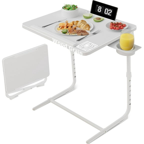 ZJQYDS Adjustable TV Tray Folding Dinner - White Trays for Eating On Couch Wooden Tables Mate Stand Foldable Desk with Cup Holder Portable