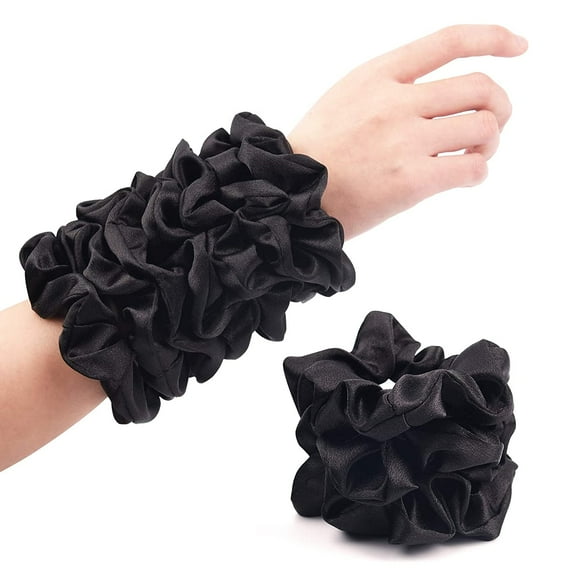 ZJQYDS  Black Satin Silk Scrunchies for hair Big Scrunchies Satin Packs for Hair Scrunchies 10 Pack (Black)