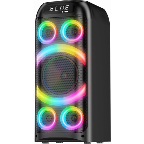 ZJQYDS Bluetooth Speaker, 160W Peak Powerful Loud Stereo Sound Deep Bass Wireless Boombox Portable Large Party Speakers with Pairing Dynamic LED Light for Outdoor Camping Backyard Events