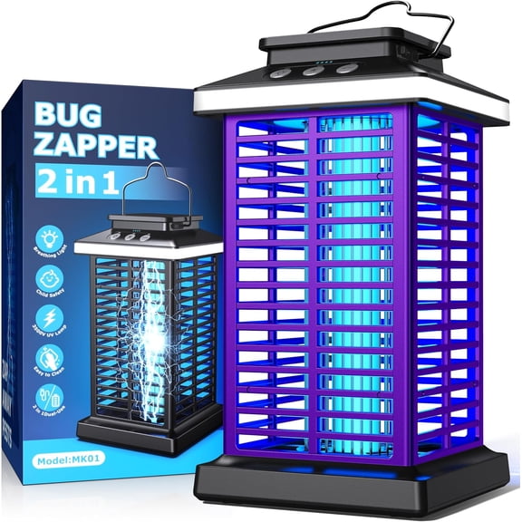 ZJQYDS Bug Zapper Outdoor, Mosquito Zapper 2 in 1 Portable & Rechargeable Bug Zapper Outdoor with 5000mAh Battery & LED Night Light, 4000V Electric Fly Zapper for Outside,Patio,Backyard,Garden Purple