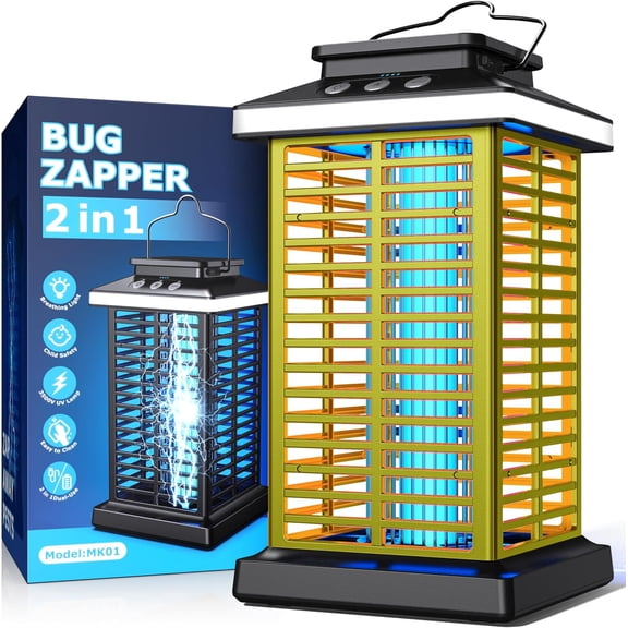 ZJQYDS Bug Zapper Outdoor, Mosquito Zapper 2 in 1 Portable & Rechargeable Bug Zapper Outdoor with 5000mAh Battery & LED Night Light, 4000V Electric Fly Zapper for Outside,Patio,Backyard,Garden Yellow