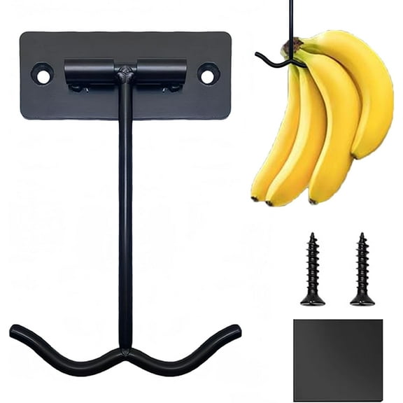ZJQYDS Under Cabinet Banana Hook Foldable - Metal Banana Hanger Hook Folding Dual-Hook Easily Folds Up with Magnets When Not in Use Under Cabinet Hook for Bananas or Other Kitchen Items (1 Pcs-Black)