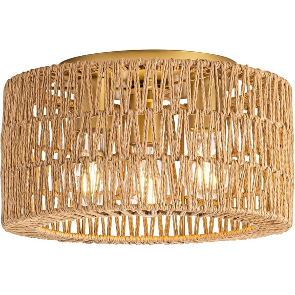 ZJQYDS Ceiling Light Fixture, 3 Light Bohemian Modern Woven Ceiling Light, Boho Flush Mount Ceiling Light for Bedroom Living Room Dining Room, Bulb NOT Included