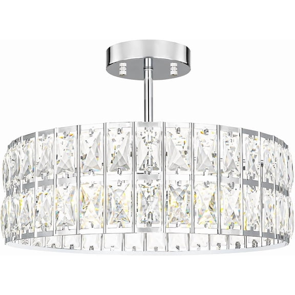 ZJQYDS Ceiling Light Fixture, Modern Chrome Ceiling Light Chandelier, Semi Flush Mount Chandelier Lighting Fixture for Kitchen Entryway Living Room Dining Room, 5-Light, 16 Inch
