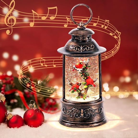 ZJQYDS Christmas Cardinal Snow Globe Light up Lantern with 8 Songs, 10.2" Christmas Snow Globes for Kids Adults, 6H Timer & Dual Power, Christmas Decorations Indoor for Home, Gifts for Women Men