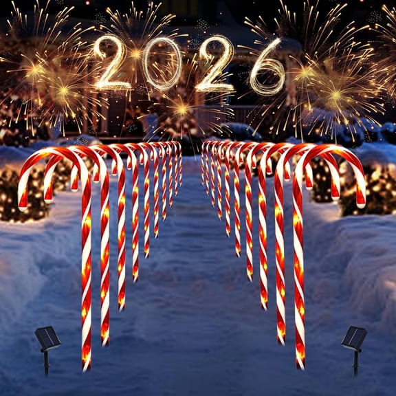 ZJQYDS Christmas Decorations, 20 Pcs Christmas Candy Cane Lights, 21'' Solar Pathway Lights with 8 Lighting Modes, Waterproof Garden Lights for Outdoor Christmas Patio Yard Walkway Decorations