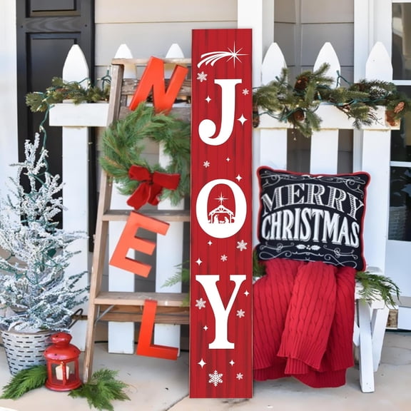 ZJQYDS Christmas Porch Sign JOY 47" Winter Large Welcome Porch Sign Xmas Decor for Home Front Door Farm Yard Party Decor (Red)