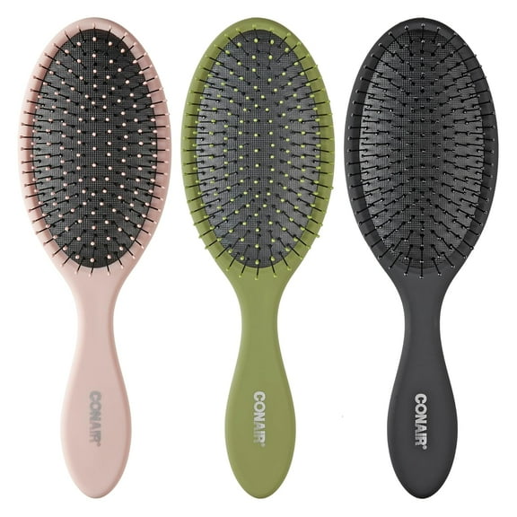 ZJQYDS Detangling Hair Brush Set, 3-Pack Detangler Brushes for Wet or Dry Hair, Gentle Detangler for All Hair Types, Bristle Hair Brushes for Women, Evergreen, Blush Pink, Black Assorted