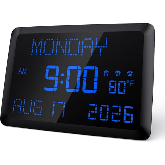 ZJQYDS Digital Clock, 11.5" Large Display Calendar Clock with Day and Date, Indoor Temperature, Adjustable Brightness, Snooze,12/24H, DST for Home, Office, Elderly