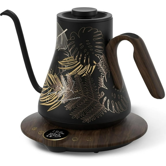 ZJQYDS Electric Kettle with ±1℉ Temperature Control for Pour Over Coffee & Tea, Quick Heating, BPA-Free Stainless Steel, Built-in Brew Timer, 1500W/0.9L (Rainforest)