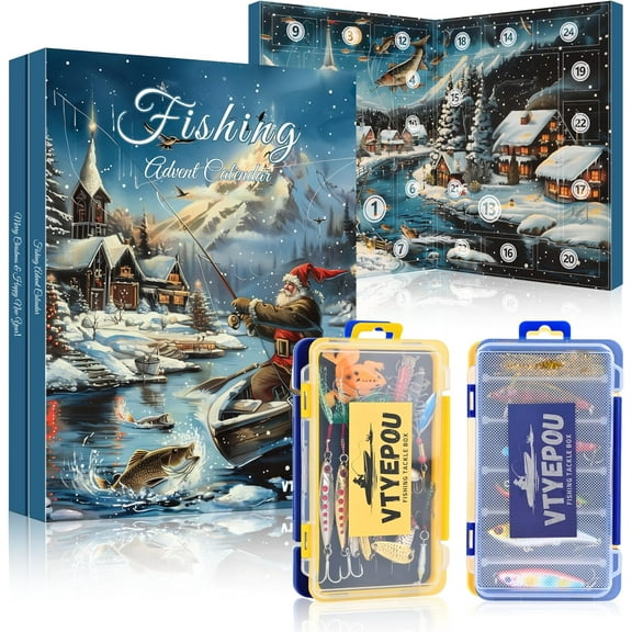 ZJQYDS Fishing Advent Calendar 2025 for Men - Fishing Lures Kit with Tackle Box Advent Calendar for Fisher Teen Boys - 2025 Xmas Holiday Surprise Gift for 24 Days Christmas Countdown