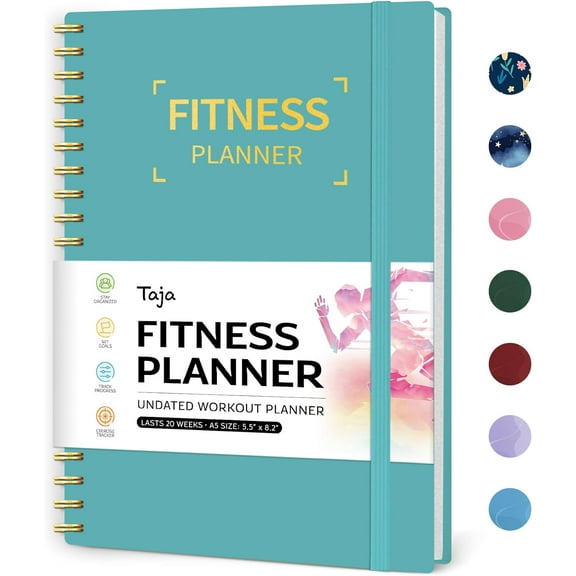 ZJQYDS Fitness Workout Journal for Women & Men, A5(5.5" x 8.2") Workout Log Book Planner for Tracking, Progress, and Achieving Your Wellness Goals-Blue