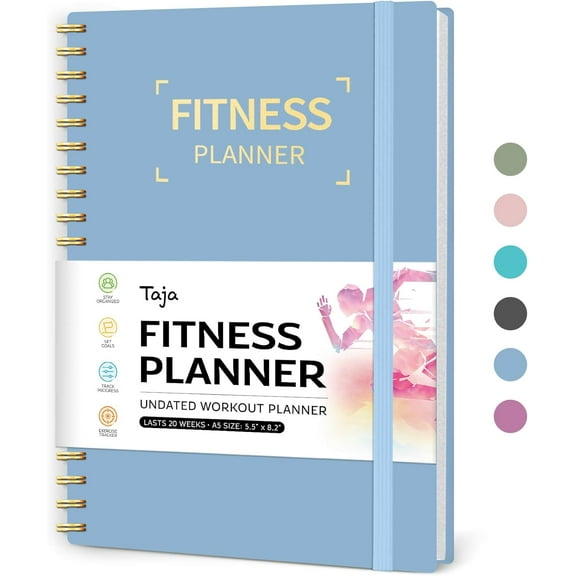 ZJQYDS Fitness Workout Journal for Women & Men, A5(5.5" x 8.2") Workout Log Book Planner for Tracking, Progress, and Achieving Your Wellness Goals-Sky Blue