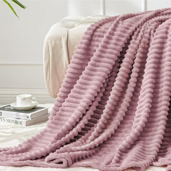 ZJQYDS Fleece Blanket Twin Size – 3D Ribbed Jacquard Soft and Warm Decorative Fuzzy Blankets – Cozy, Fluffy, Plush Lightweight Throw Blankets for Couch, Bed, Sofa(Berry Purple, 60x80 inches)