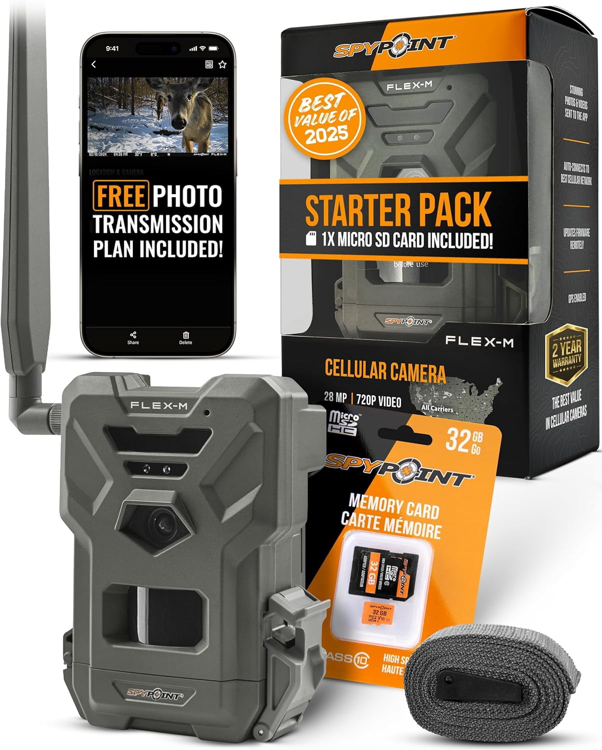 ZJQYDS Flex-M and SD Card Pack - Cellular Trail Cameras |Best Value in Hunting Accessories |No WiFi Needed & GPS-Enabled |Hunting Night Vision | IP65 Waterproof |28MP Photos, 720p Videos