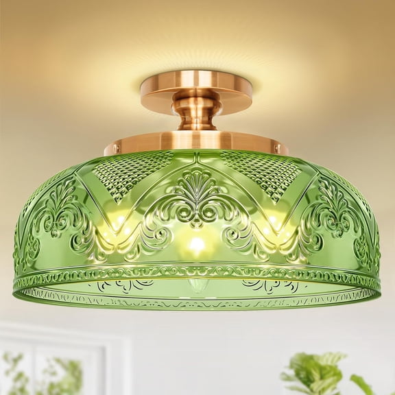 ZJQYDS Flush Mount Ceiling Light, 12 Inch Large Ceiling Light Fixture Gold, 3-Light Globe Glass Farmhouse Kitchen Lighting Fixtures for Bathroom, Hallway, Dining Room (Bulb Not Included)