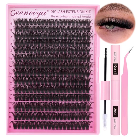 ZJQYDS Full Lash Extension Kit 10-18MM Volume Eyelash Extension Kit D Curl Cluster Lashes Individual Eyelashes Kit with Waterproof Lash Bond and Seal, Lash Tweezers (10-18MM, 280Pcs, 70P)