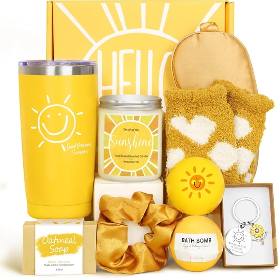 ZJQYDS Gift Baskets for Women, 10pcs Unique Birthday Gifts for Women, Best Friend Birthday Christmas Gift, Get Well Soon Gift Basket Sending Sunshine Cheer Up Box