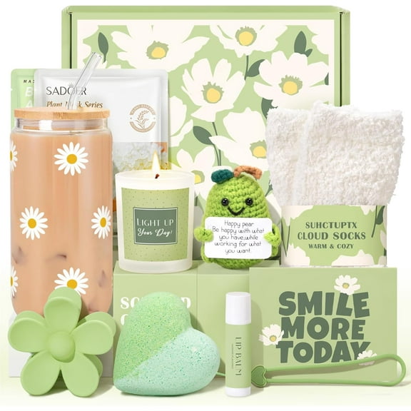 ZJQYDS Gift Baskets for Women, 11pcs Unique Happy Birthday Gifts for Women, Best Inspirational Get Well Christmas Ideas Box w/ Daisy Cup Her Teen Girl Sister Friend Friendship Mom