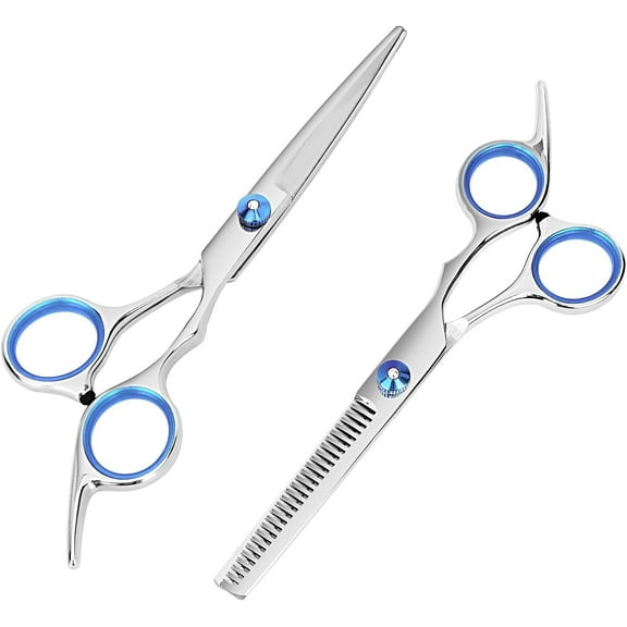 ZJQYDS Hair Cutting Scissors and Thinning Shears, 6.5in Professional Stainless Steel Barber Scissors with Sharp Blades, Ergonomic Hairdressing Scissors for Men Women Kids and Pets Hair