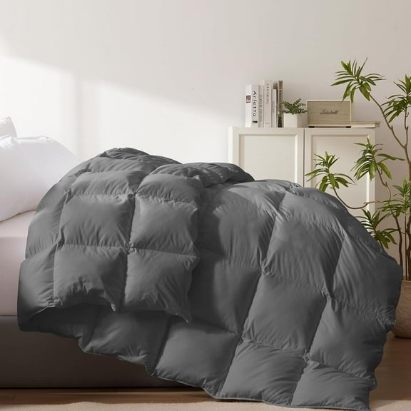ZJQYDS Heavyweight Queen Feather Comforter Filled with Feather & Down Fiber - Fluffy Thicker Dark Grey Duvet Insert- Soft Bedding Comforters with Cotton Cover - 90 x 90 Inch