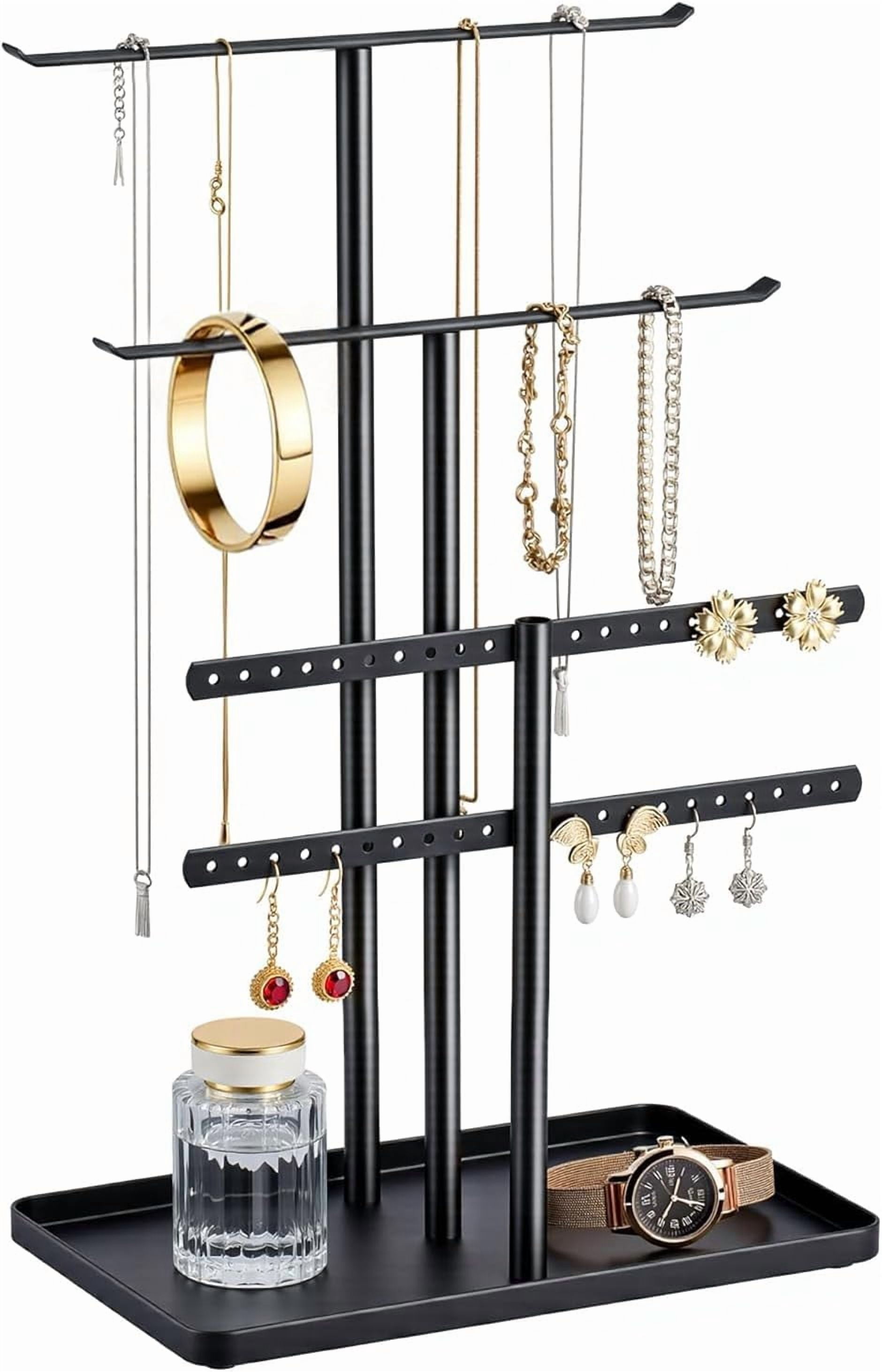 ZJQYDS Jewelry Stand Organizer, 12.5" Tall Sturdy Metal, 3-Tier Jewelry ...