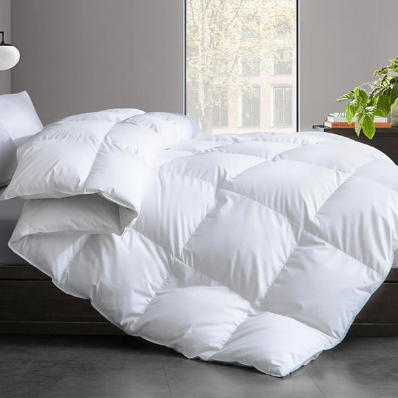 ZJQYDS King Size Feather Down Fiber Comforter - All Season White Duvet Insert - Luxury Medium Warmth Hotel Bedding Comforter,100% Cotton Cover-King, 106 x 90 Inch
