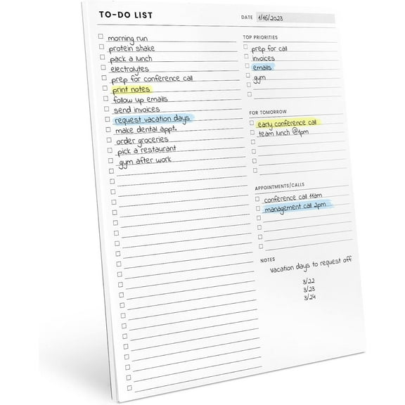 ZJQYDS To Do List Notepad: With Multiple Functional Sections - Large Size 8.5x11" 52 Sheets - Tear Off Daily Planner Notebook - Task CheckList Organizer Agenda Pad for Work - Note
