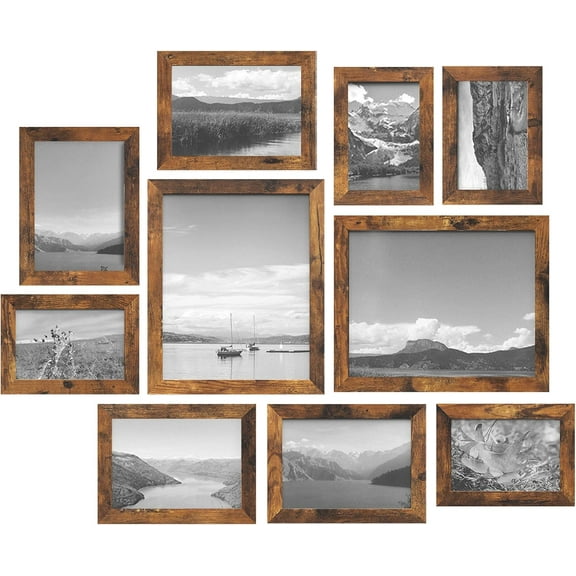 ZJQYDS Picture Frames, Collage Picture Frames Set of 10, Two 8x10, Four 5x7, Four 4x6, Photo Frame for Wall Gallery Decor, Table Display, Glass, Rustic Brown URPF010X01