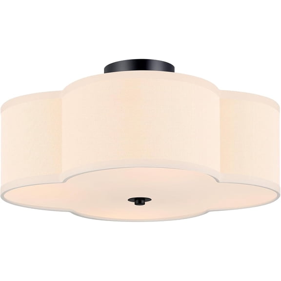 ZJQYDS Semi-Flush Mount Ceiling Light, 15.8" Modern 4-Light Ceiling Light Fixture with White Clover-Shaped Shade 4 E26 Sockets for Bedroom Entryway Living Room, Black Finish, ETL Certificated